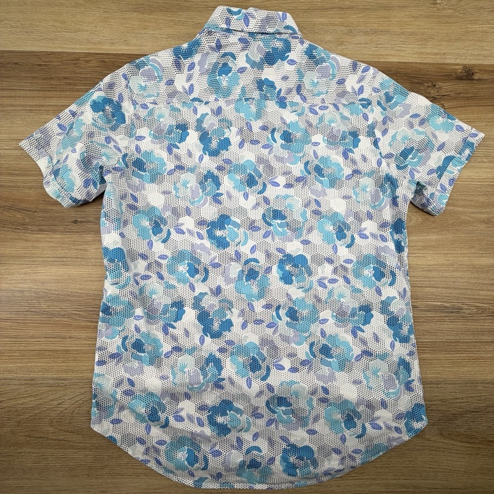 Robert Graham Blue White Floral Abstract Cotton S/S Button Front Size Small - Picture 5 of 7
